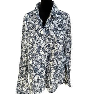 Aeropostale cotton, button-down shirt, floral blue, women's size XL
